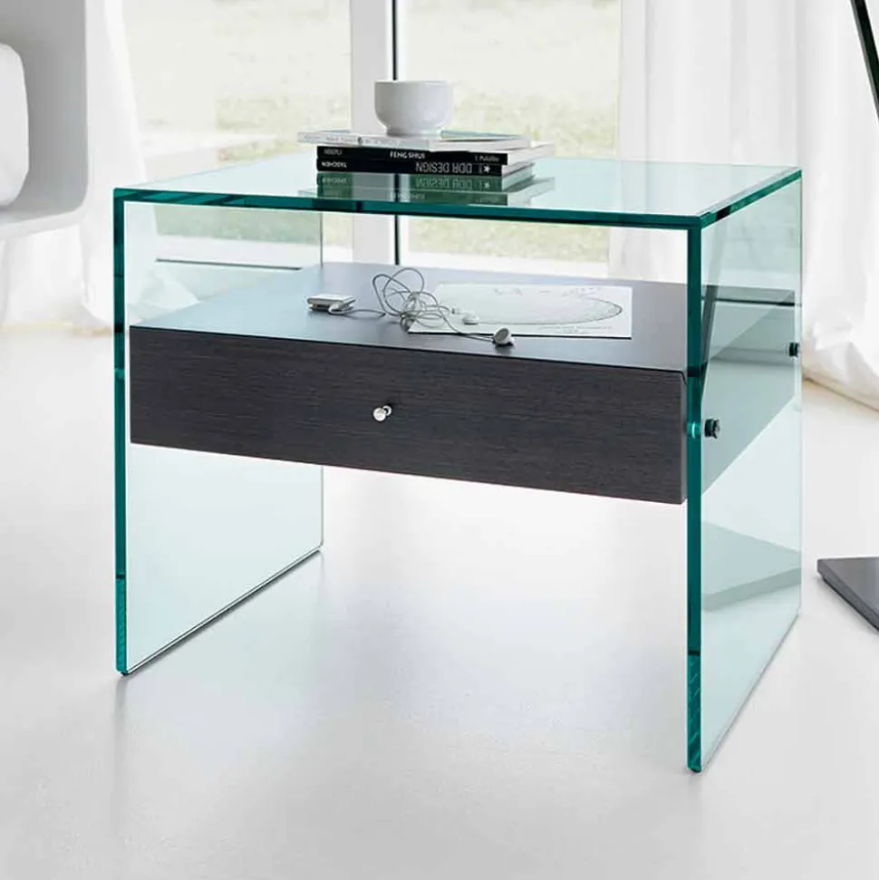 Comodino di Design Moderno in Vetro Extrachiaro Made in Italy– Segreto