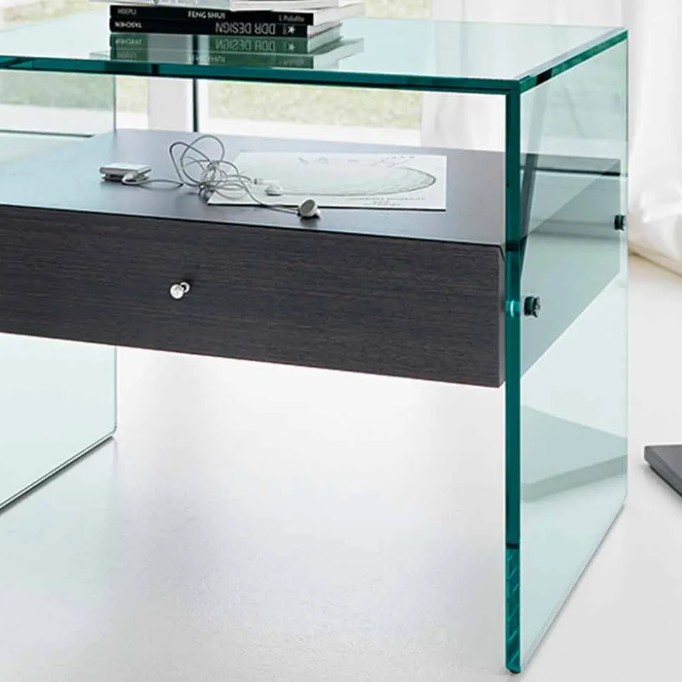 Comodino di Design Moderno in Vetro Extrachiaro Made in Italy– Segreto