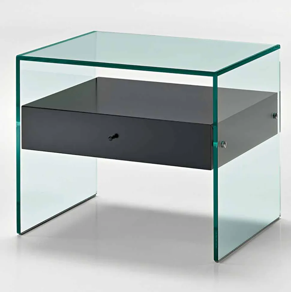 Comodino di Design Moderno in Vetro Extrachiaro Made in Italy– Segreto
