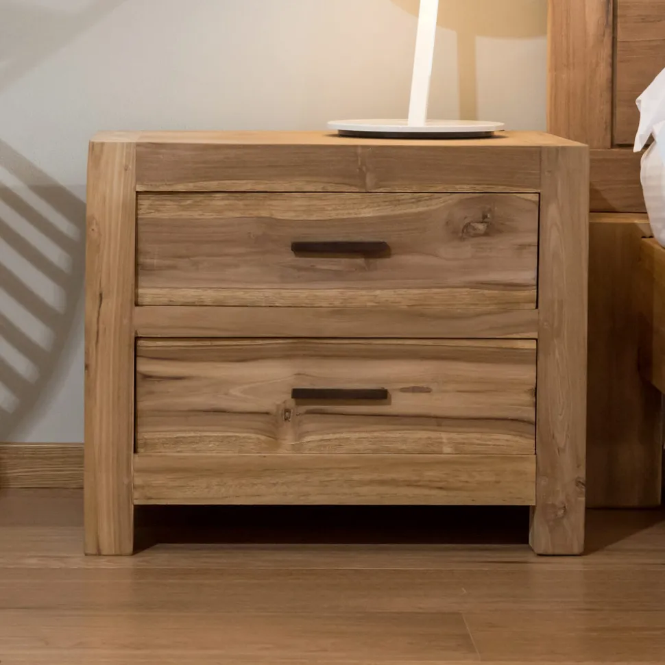 Comodino in Teak Massello con 2 Cassetti - Vovinam