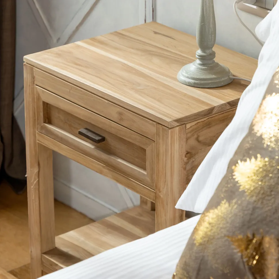 Comodino in Teak Massello con 1 Cassetto - Penca