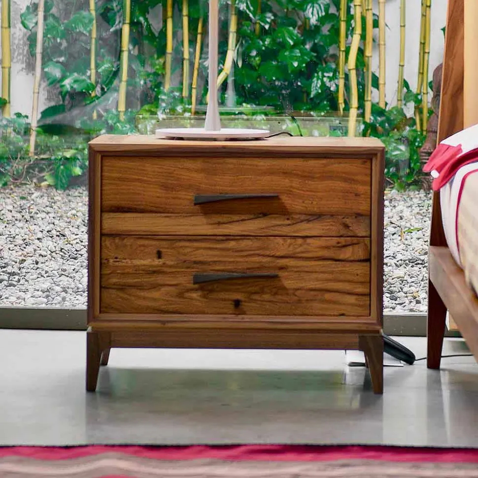 Comodino moderno 2 cassetti in rovere antico, l.60xp.42 cm, Margo