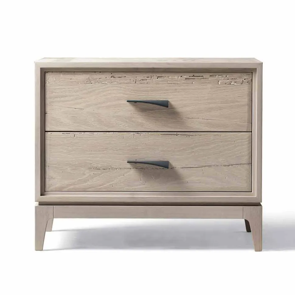 Comodino moderno 2 cassetti in rovere antico, l.60xp.42 cm, Margo