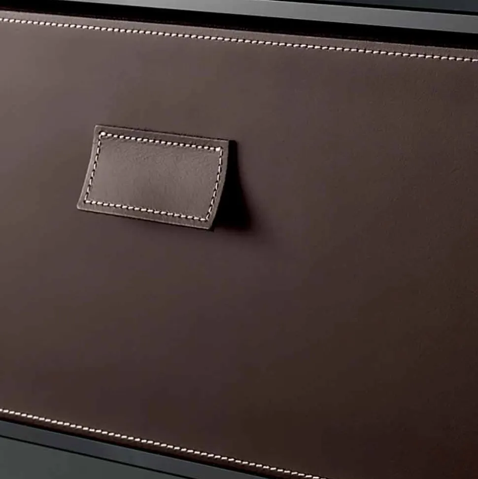 Comodino Tavolino in Vetro Fumè con Cassetto in Cuoio 2 Dimensioni - Linzy