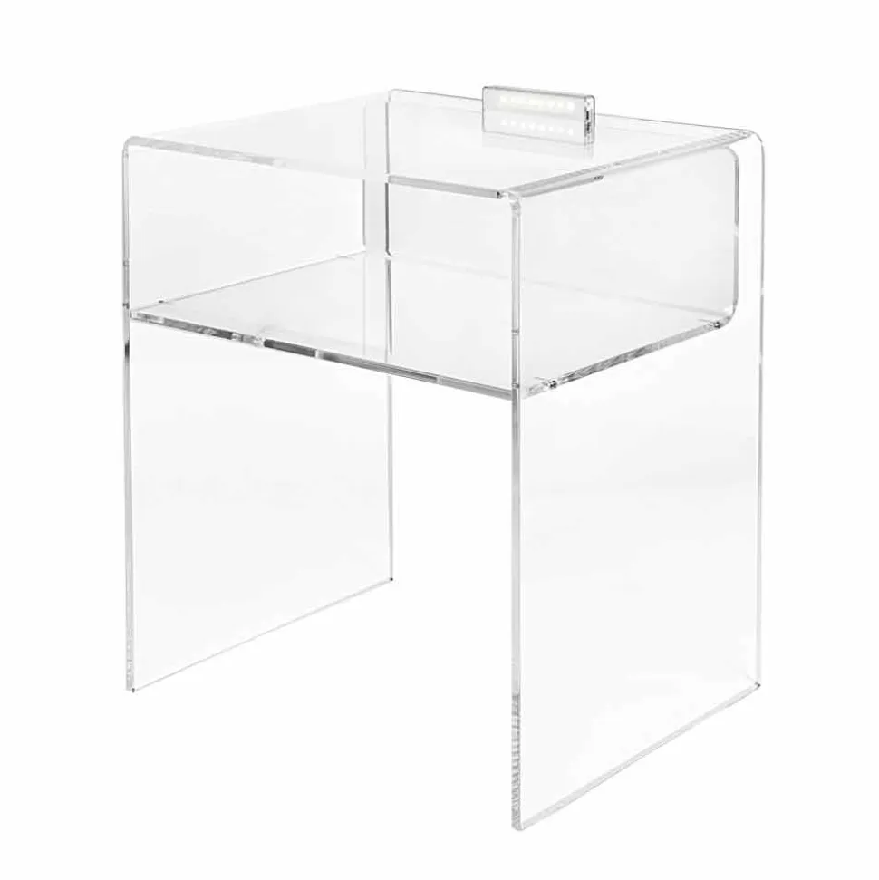 Comodino trasparente con luce LED illuminabile al tocco Adelia