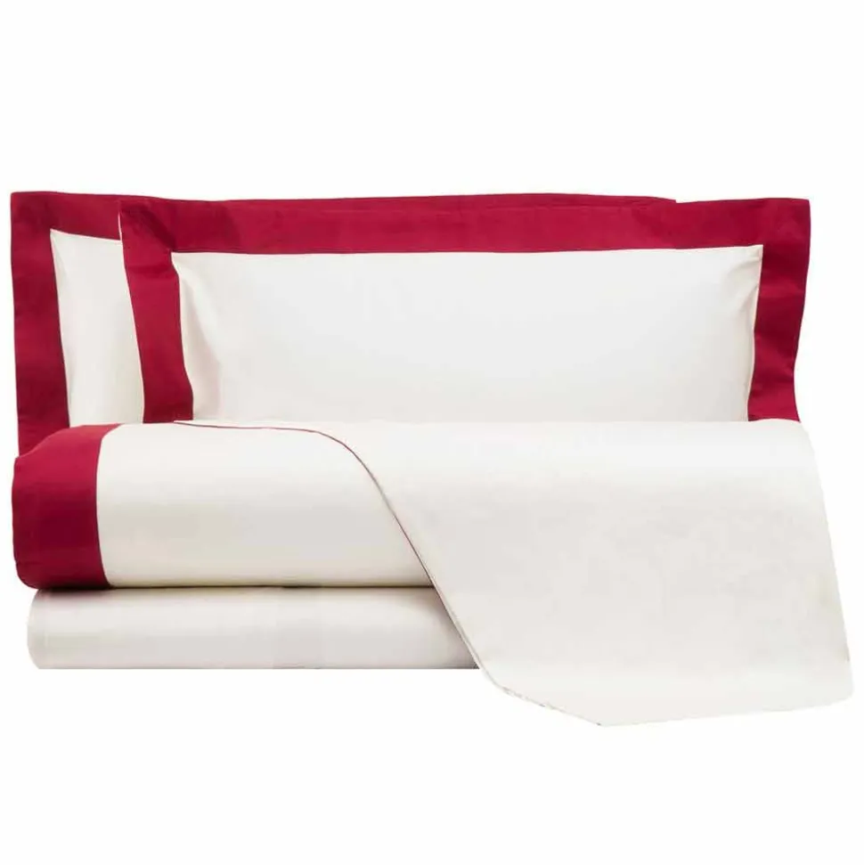 Completo Lenzuola da Letto Matrimoniale in Raso con Bordi Colorati - Giacinto