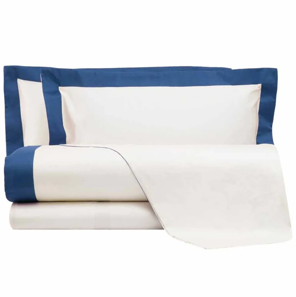 Completo Lenzuola da Letto Matrimoniale in Raso con Bordi Colorati - Giacinto