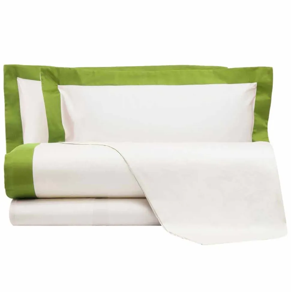 Completo Lenzuola da Letto Matrimoniale in Raso con Bordi Colorati - Giacinto