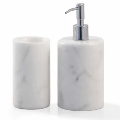 Composizione Accessori da Bagno in Marmo Bianco di Carrara Made in Italy - Tuono