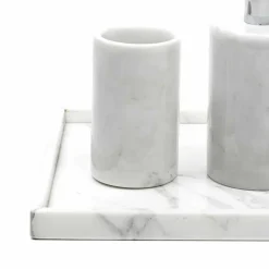 Composizione Accessori da Bagno in Marmo Bianco di Carrara Made in Italy - Tuono