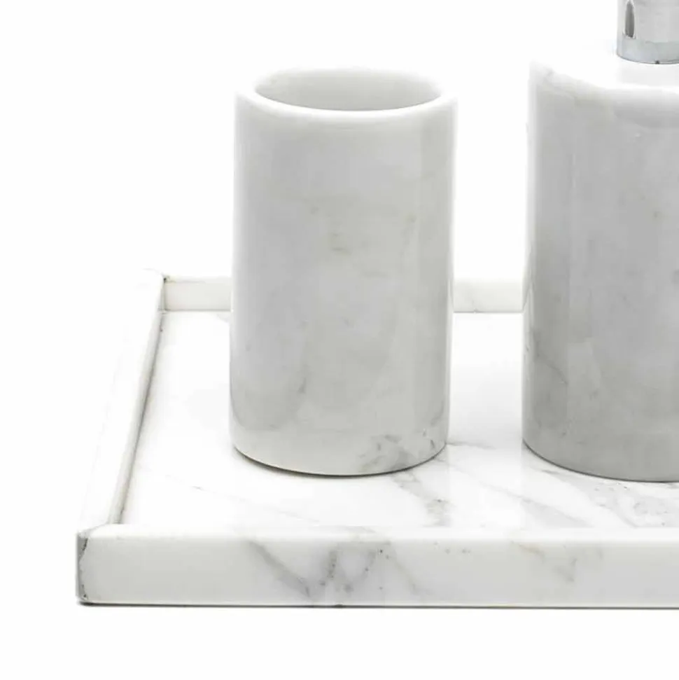 Composizione Accessori da Bagno in Marmo Bianco di Carrara Made in Italy - Tuono