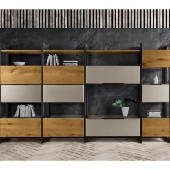 Composizione a Parete in MDF e Listellare Placcato Rovere Made in Italy - Marit