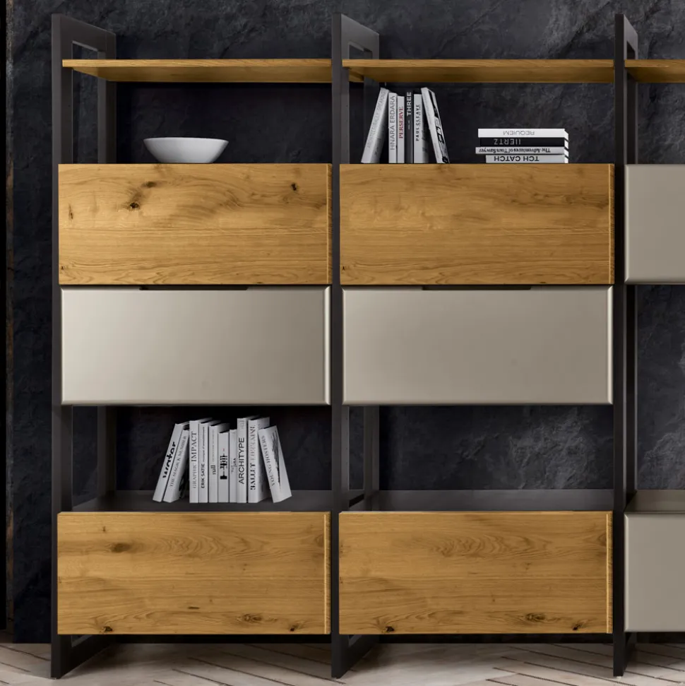 Composizione a Parete in MDF e Listellare Placcato Rovere Made in Italy - Marit