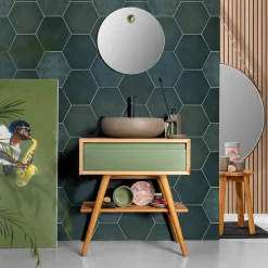 Composizione Arredo Bagno con Mobile in Teak Naturale e Lavabo - Carolie