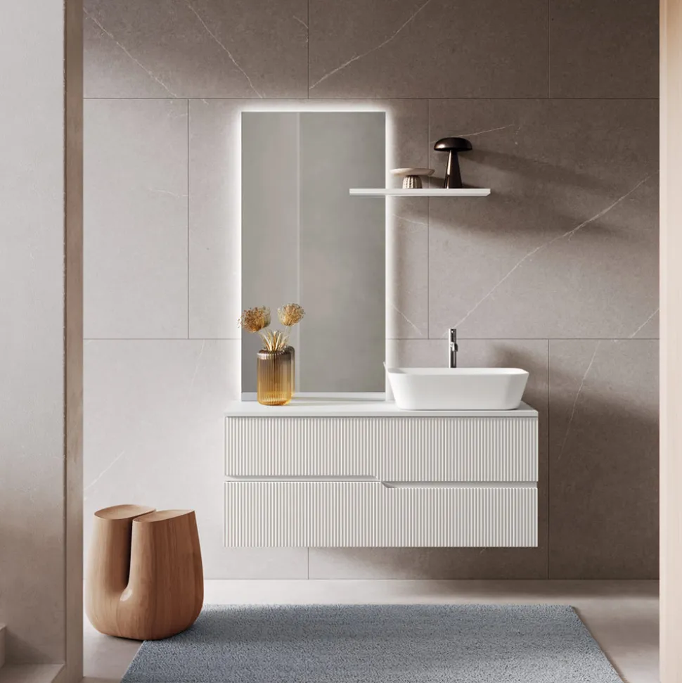 Composizione Bagno Bianca con Specchio e Mensola Made in Italy - Ares