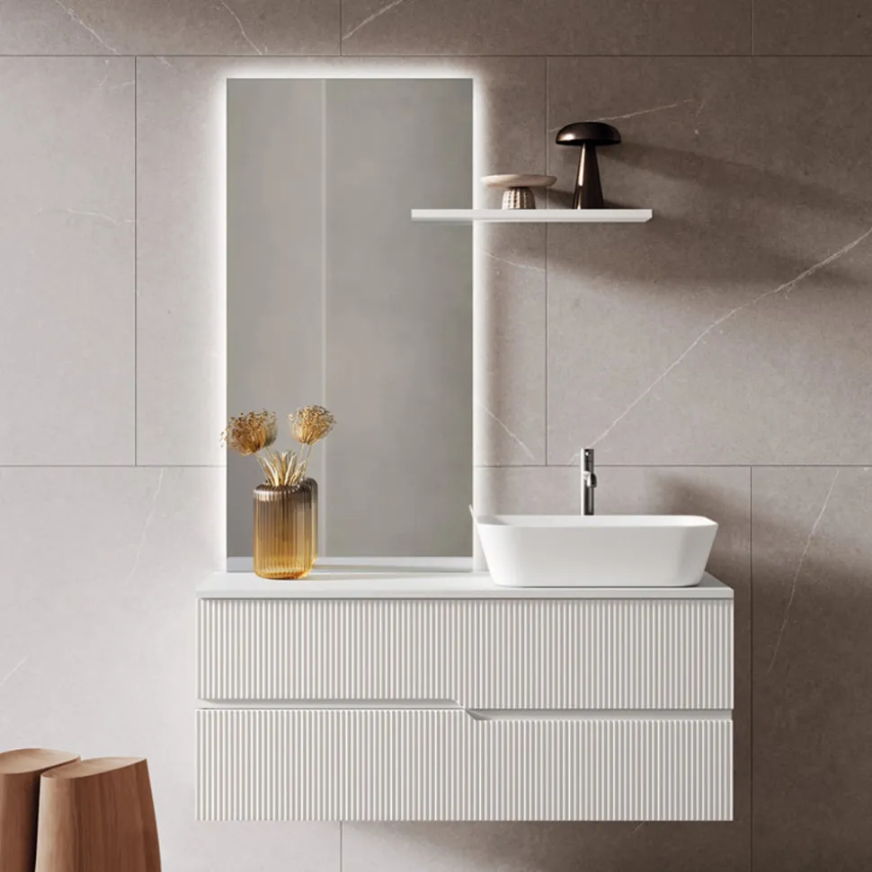 Composizione Bagno Bianca con Specchio e Mensola Made in Italy - Ares