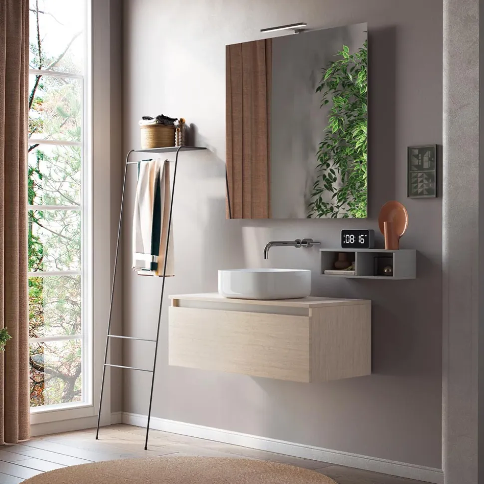 Composizione Bagno Completa di Lavabo, Specchio e Base Made in Italy - Dream
