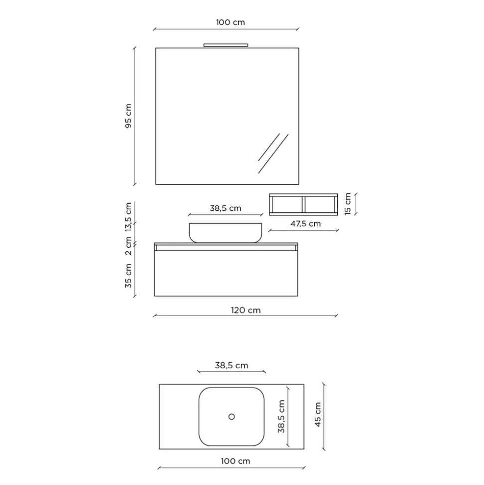 Composizione Bagno Completa di Lavabo, Specchio e Base Made in Italy - Dream