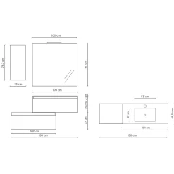 Composizione Bagno Completa di Lavabo, Base Antigraffio e Specchio Made in Italy - Dream