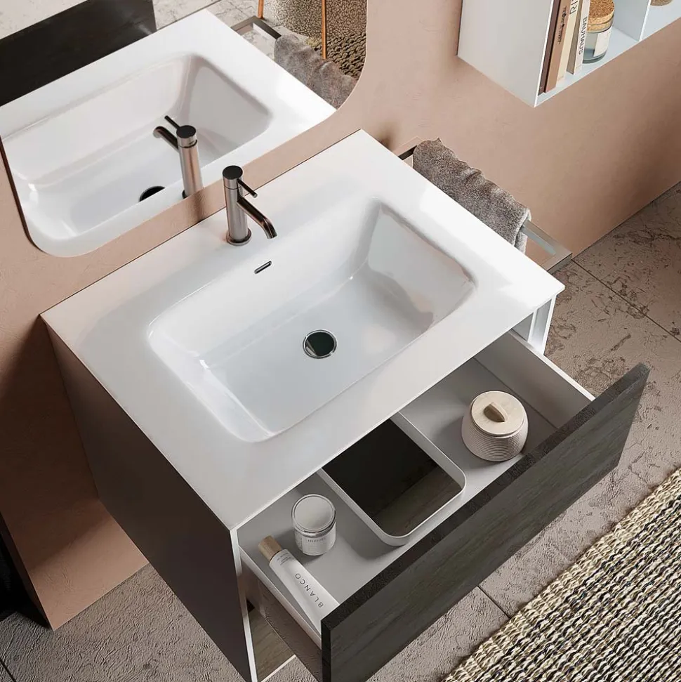Composizione Bagno Composta da Specchio e Base Antigraffio Made in Italy - Kilos