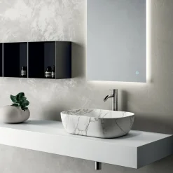 Composizione Bagno Composta da Mensola con Lavabo, Pensili e Specchio - Velaria