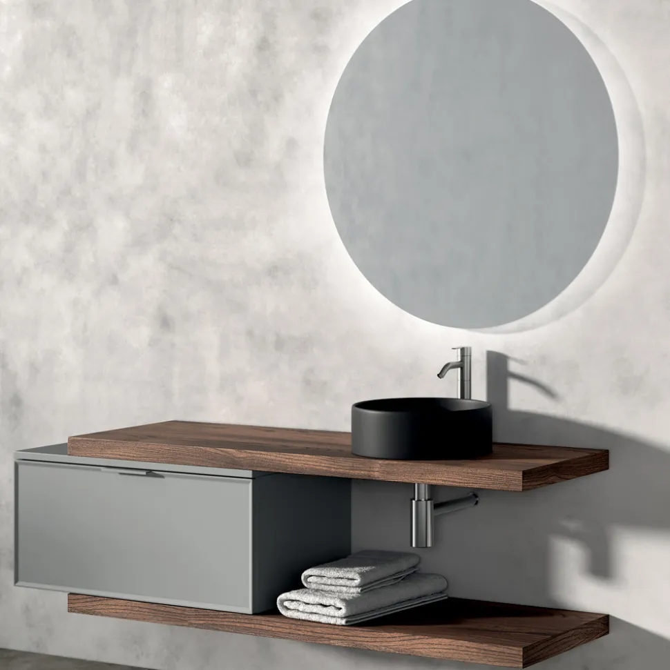 Composizione Bagno Comprensiva di 1 Base con 1 Cassetto, Lavabo e 2 Colonne - Orione