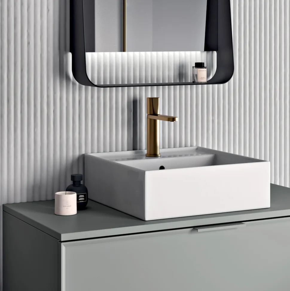 Composizione Bagno Comprensiva di 1 Base con 2 Cassetti, Lavabo e Specchio Led - Orione
