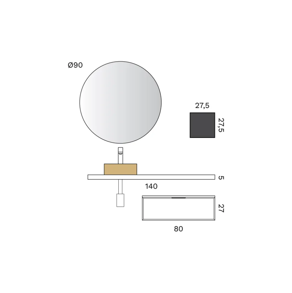 Composizione Bagno Comprensiva di Base con Cassetto, Lavabo, Specchio e Cubo - Orione