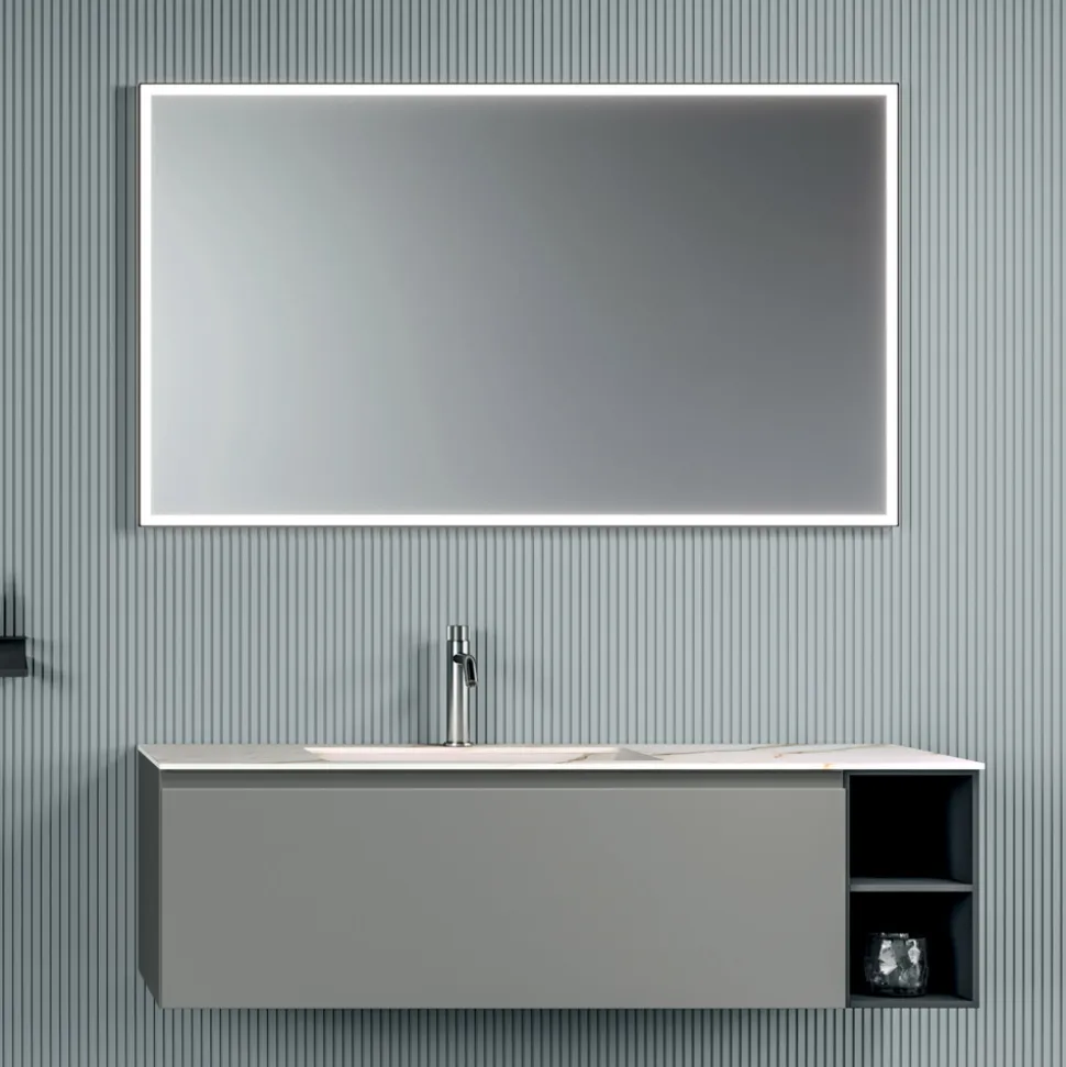 Composizione Bagno con 1 Base con 1 Cassetto e Vano a Giorno e Specchio - Titan
