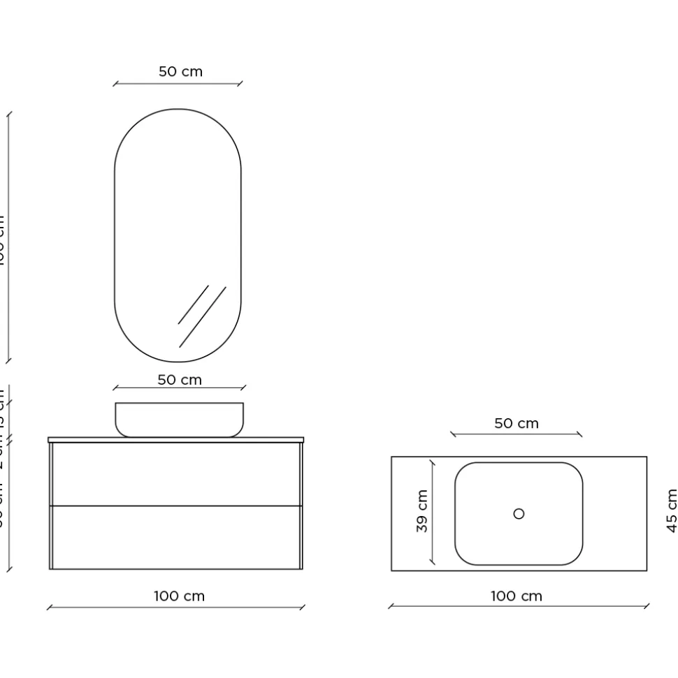 Composizione Bagno con Base Pietra Avana, Specchio e Lavabo Made in Italy - Kilos