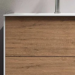 Composizione Bagno con Base Rovere Miele, Lavabo e Specchio Made in Italy - Kilos