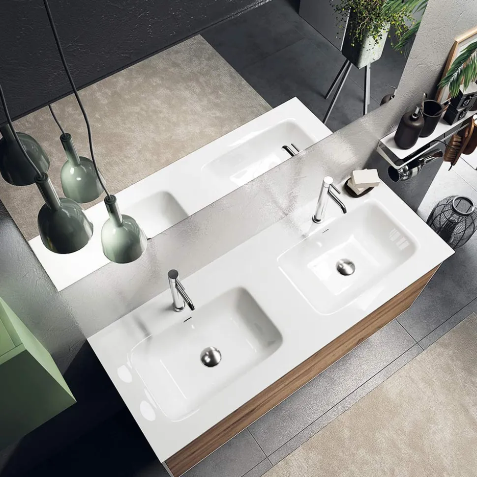 Composizione Bagno con Base Rovere Miele, Lavabo e Specchio Made in Italy - Kilos