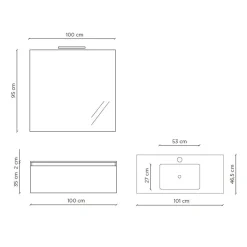 Composizione Bagno con Base Sospesa, Specchio e Lavabo Made in Italy - Dream