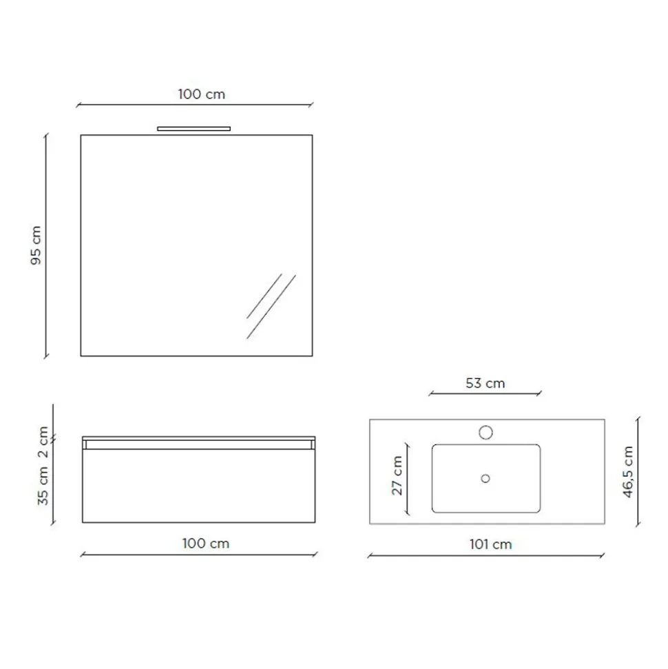 Composizione Bagno con Base Sospesa, Specchio e Lavabo Made in Italy - Dream