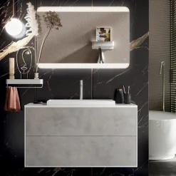 Composizione Bagno con Base, Specchio e Lavabo in Resina Made in Italy - Kilos