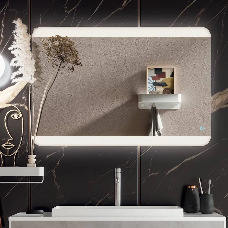 Composizione Bagno con Base, Specchio e Lavabo in Resina Made in Italy - Kilos