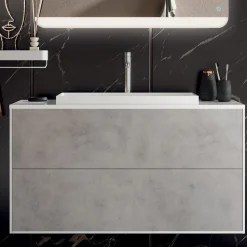 Composizione Bagno con Base, Specchio e Lavabo in Resina Made in Italy - Kilos
