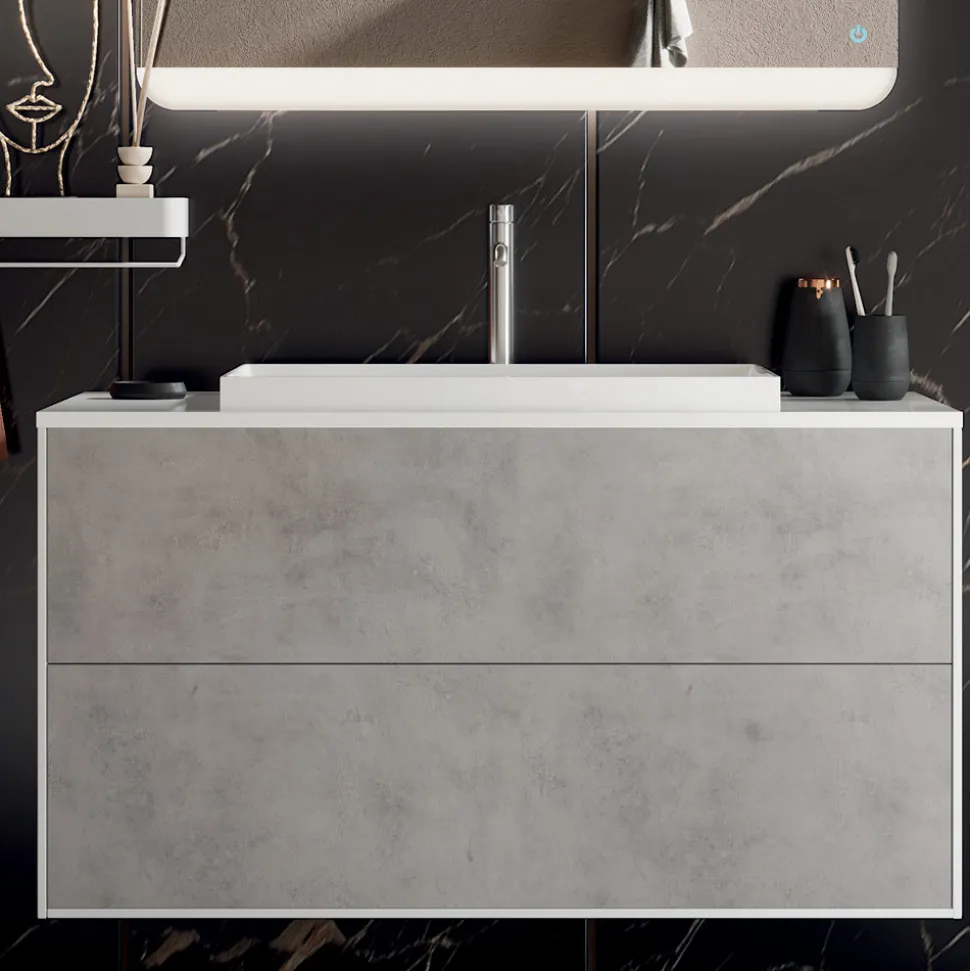Composizione Bagno con Base, Specchio e Lavabo in Resina Made in Italy - Kilos