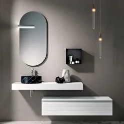 Composizione Bagno con Cassetto, Lavabo, Specchio, Pensile e Mensola - Elios