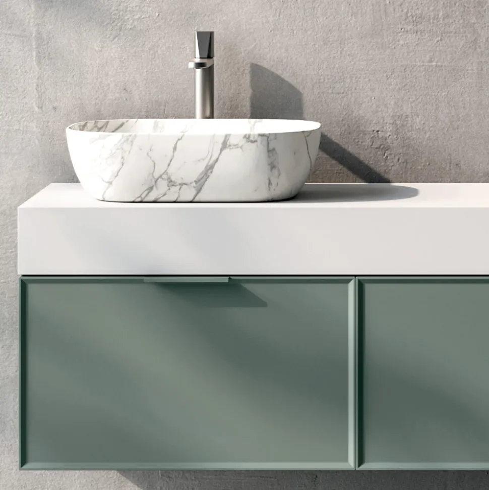 Composizione Bagno con 2 Cassetti, Lavabo in Ceramica Calacatta e Specchio - Orione