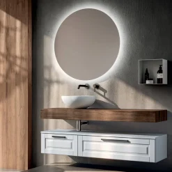 Composizione Bagno con 2 Cassetti, Specchio e Lavabo in Resina Bianca - Magnolia