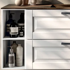 Composizione Bagno con 2 Cassetti e 2 Vani a Giorno, Specchio e Lavabo - Magnolia