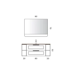 Composizione Bagno con 2 Cassetti e 2 Vani a Giorno, Specchio e Lavabo - Magnolia