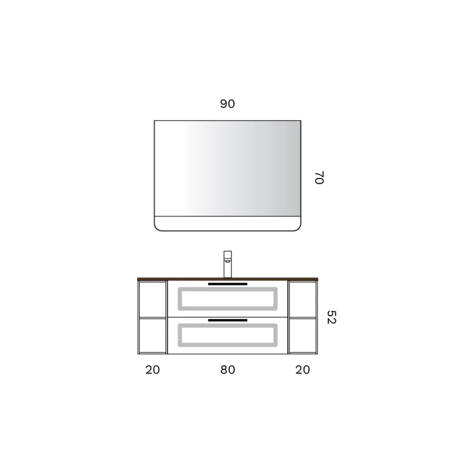 Composizione Bagno con 2 Cassetti e 2 Vani a Giorno, Specchio e Lavabo - Magnolia