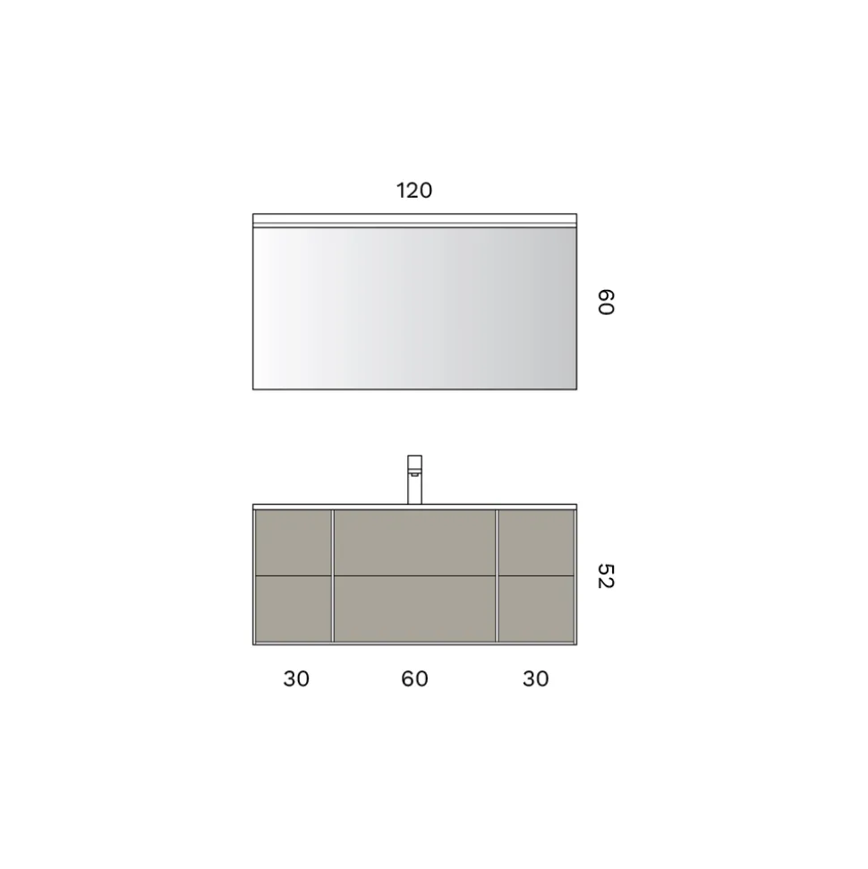 Composizione Bagno con 6 Cassetti Tortora, Specchio e Lavabo - Velaria
