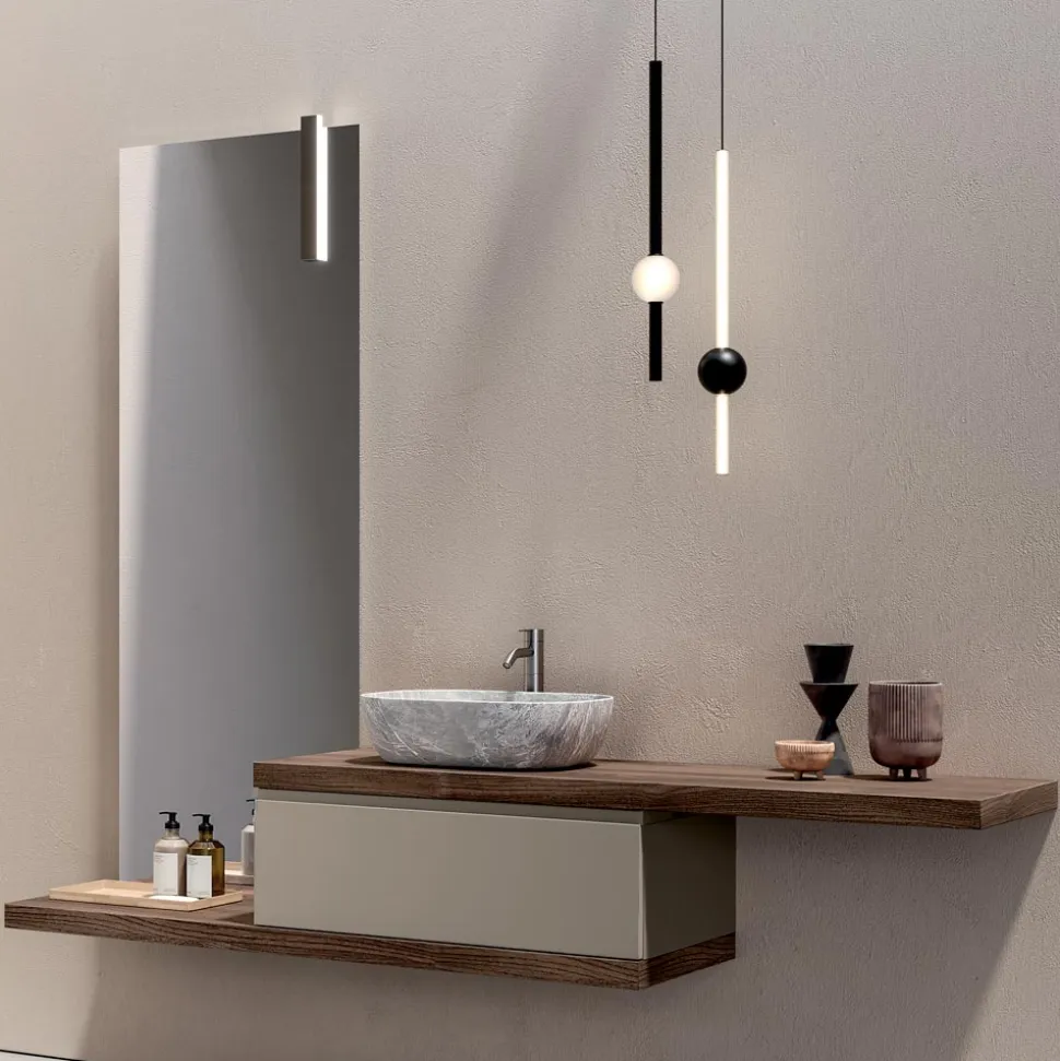 Composizione Bagno con 1 Cassetto, 2 Mensole in Quercia, Lavabo e Specchio - Titan