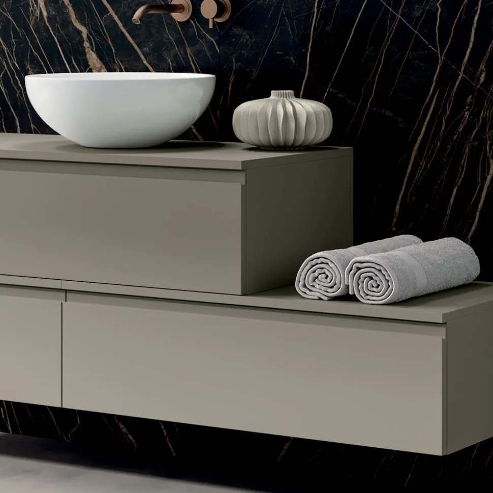 Composizione Bagno con 4 Cassetti, 2 Lavabi in Ceramica e Specchio - Titan