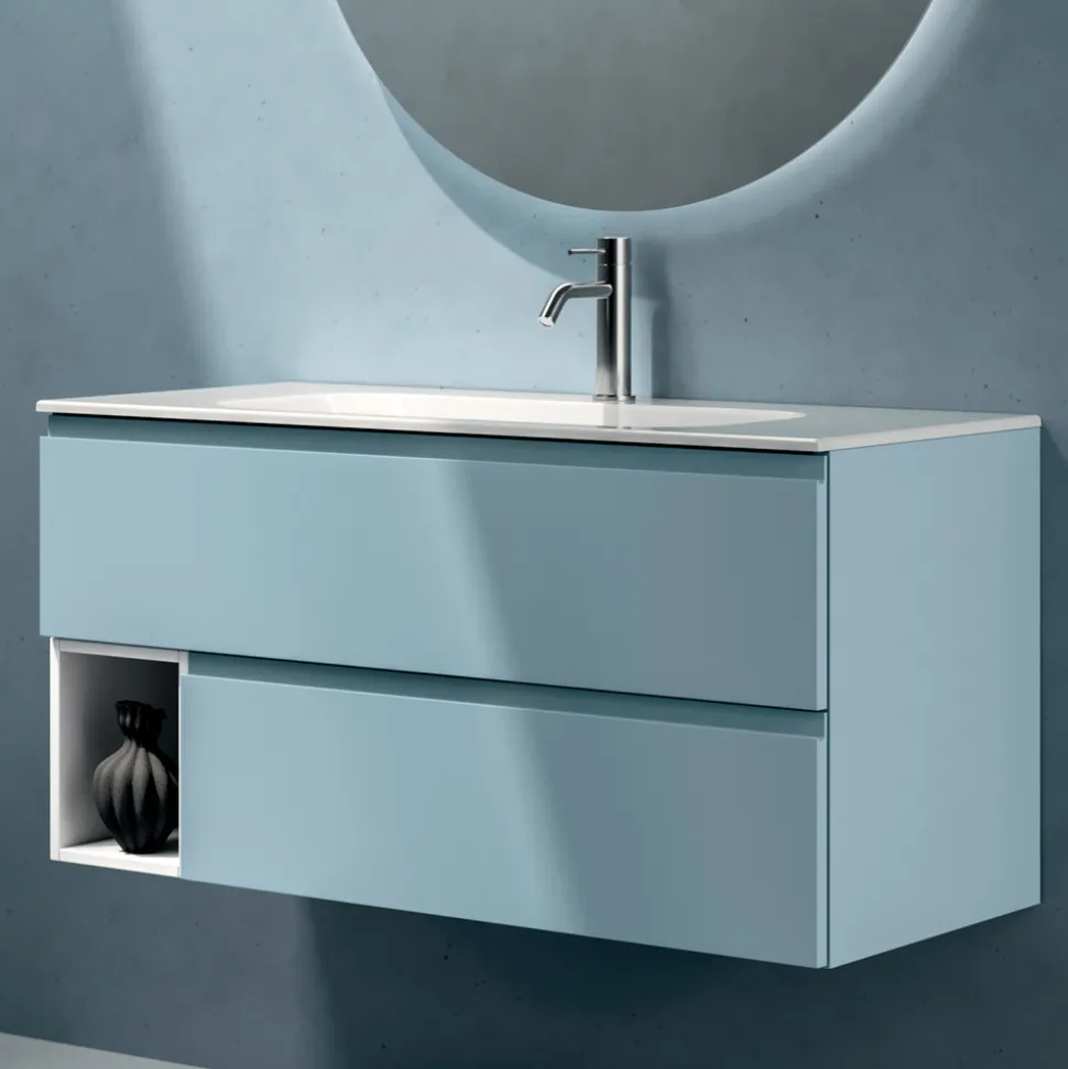 Composizione Bagno con 2 Cassetti, 1 Vano a Giorno e Specchio - Titan