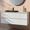 Composizione Bagno con 4 Cassetti, Lavabo in Ceramica Nero e Specchio - Elios