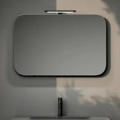 Composizione Bagno con 2 Cassetti, Lavabo in Vetro Grigio e Specchio - Elios